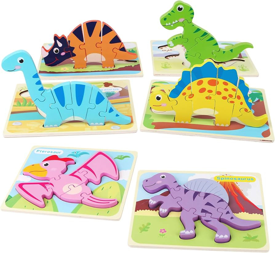 SYNARRY 6 Pack Dinosaur Wooden Puzzles for Kids 3-5, Wooden Puzzles for Toddlers, Dinosaur Puzzle... | Amazon (US)
