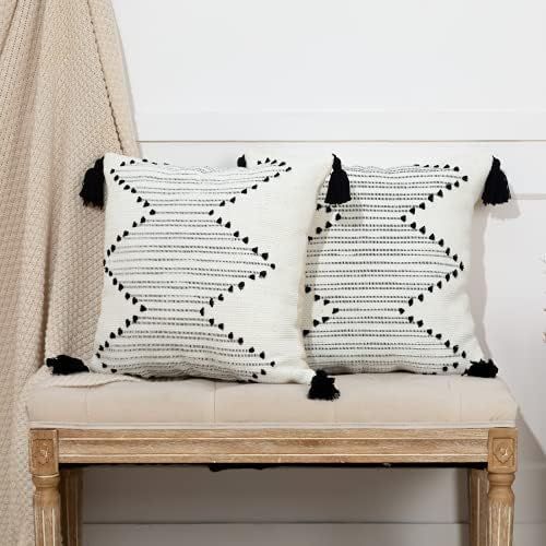 Set of 2 Square Throw Pillow Covers, Decorative Black White Cotton Woven Pillow Cases Outdoor/Indoor | Amazon (US)