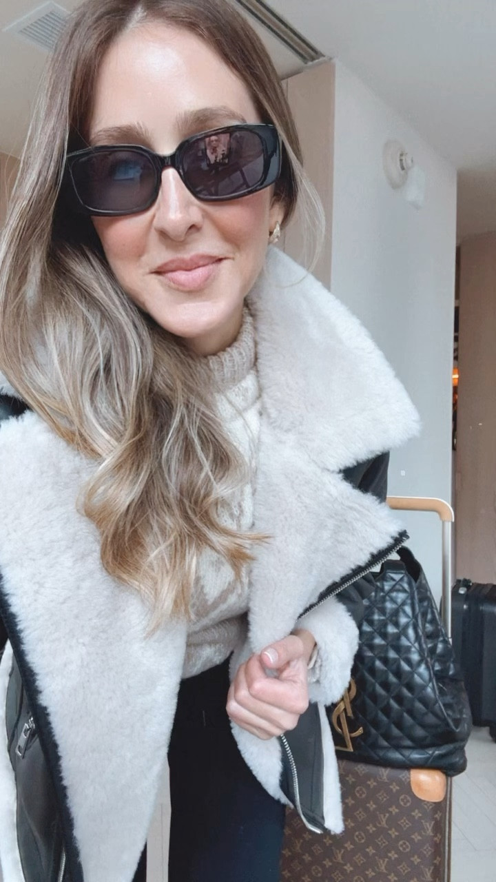 Outfit that I wore on the plane to NYC!✨
Traveling feeling comfortable and stylish. This leather jacket is so so stylish and comfortable. These joggers and so comfortable and the ugg dupes from Amazon are beautiful! 
I am wearing small on everything, and everything fits true to size.
So excited for New York🗽

#LTKstyletip #LTKtravel #LTKSeasonal