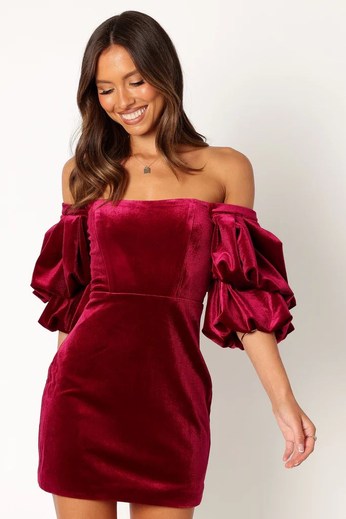 Dali Off Shoulder Velvet Mini Dress - Ruby | Petal & Pup (US)
