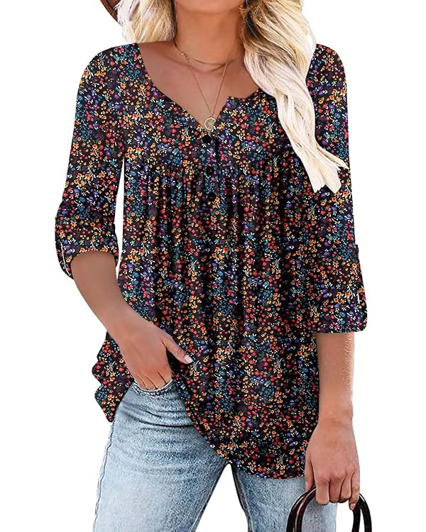 ROSELINLIN Womens Long Sleeve Tunic Tops Floral Fall Blouse Shirts | Amazon (US)