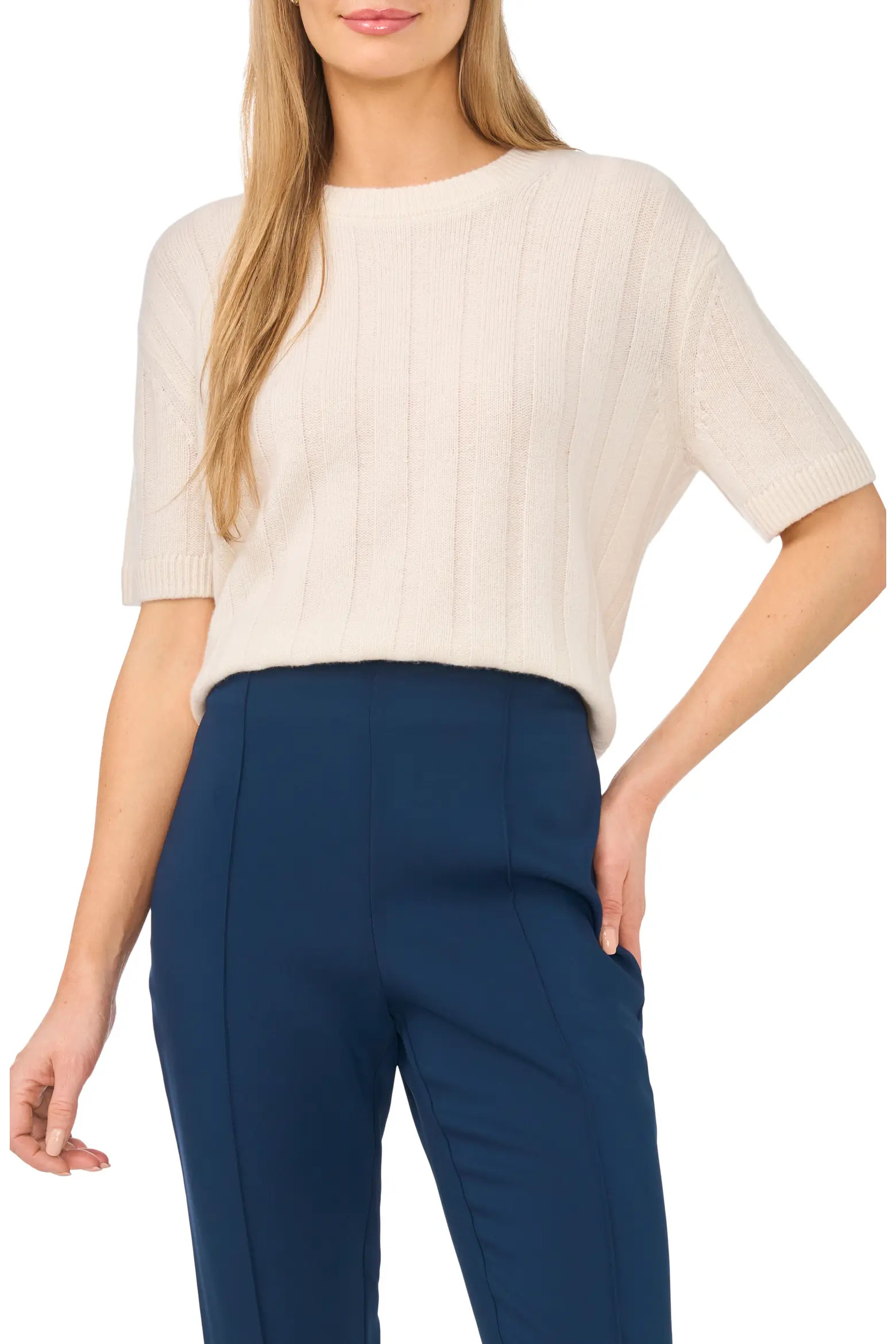 Short Sleeve Cashmere Rib Sweater (Women) | Nordstrom | Nordstrom