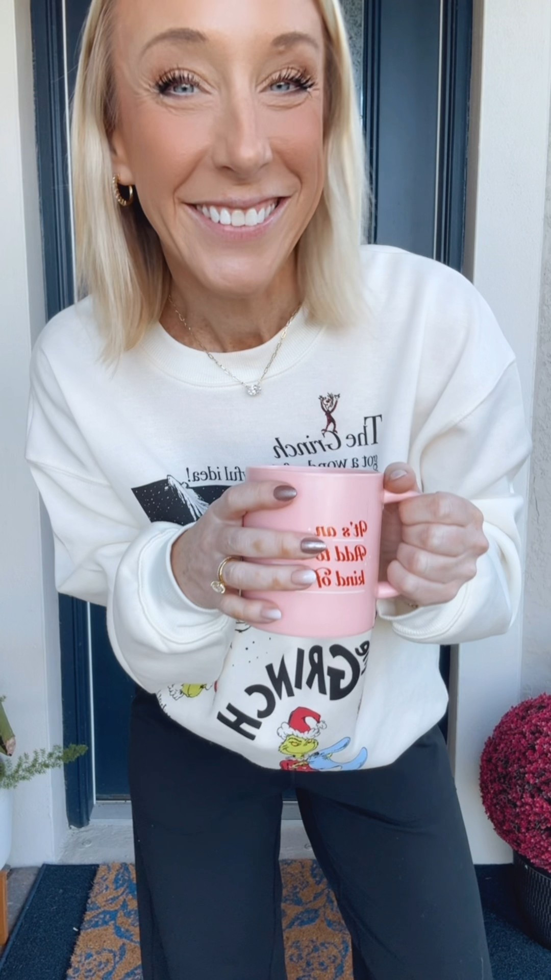 My bust stop OOTD:
• grinch sweatshirt - size medium. $13.98.
• wide leg leggings - size small. 
• platform slippers - size up if in between sizes  

#LTKSeasonal #LTKootd #LTKHoliday