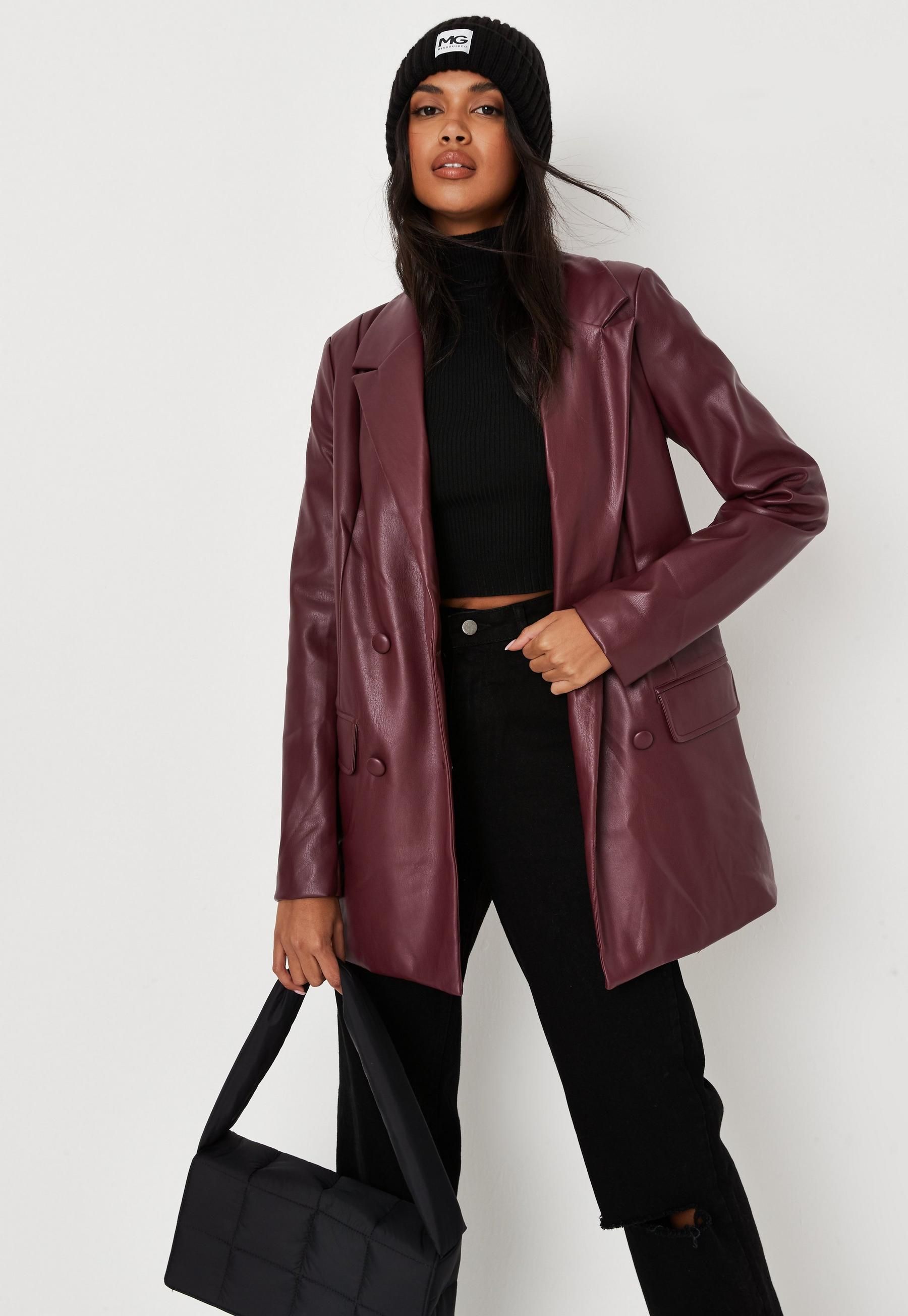 Missguided - Tall Wine Faux Leather Oversized Blazer | Missguided (US & CA)