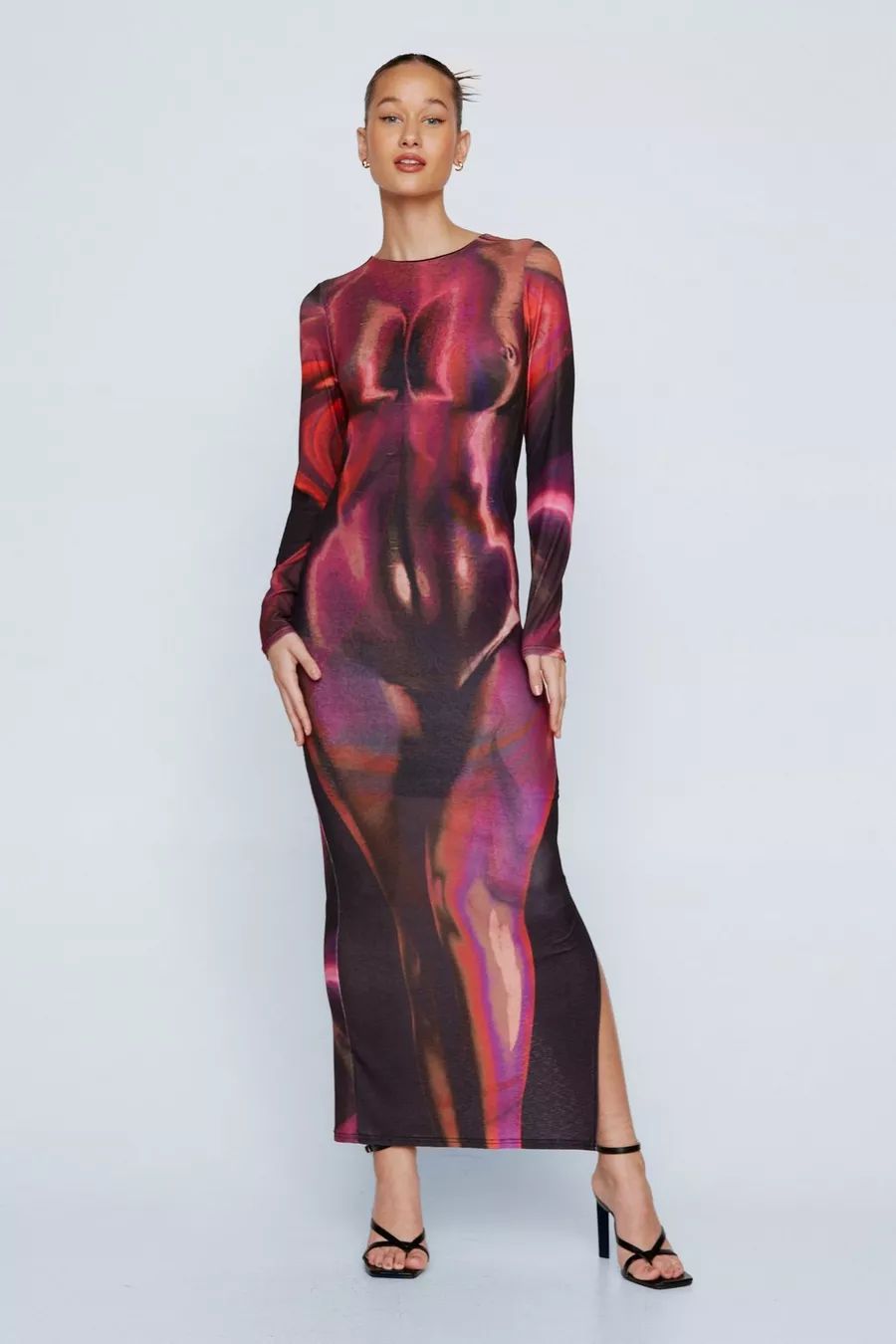 Body Print Long Sleeve Maxi Dress | Nasty Gal (US)