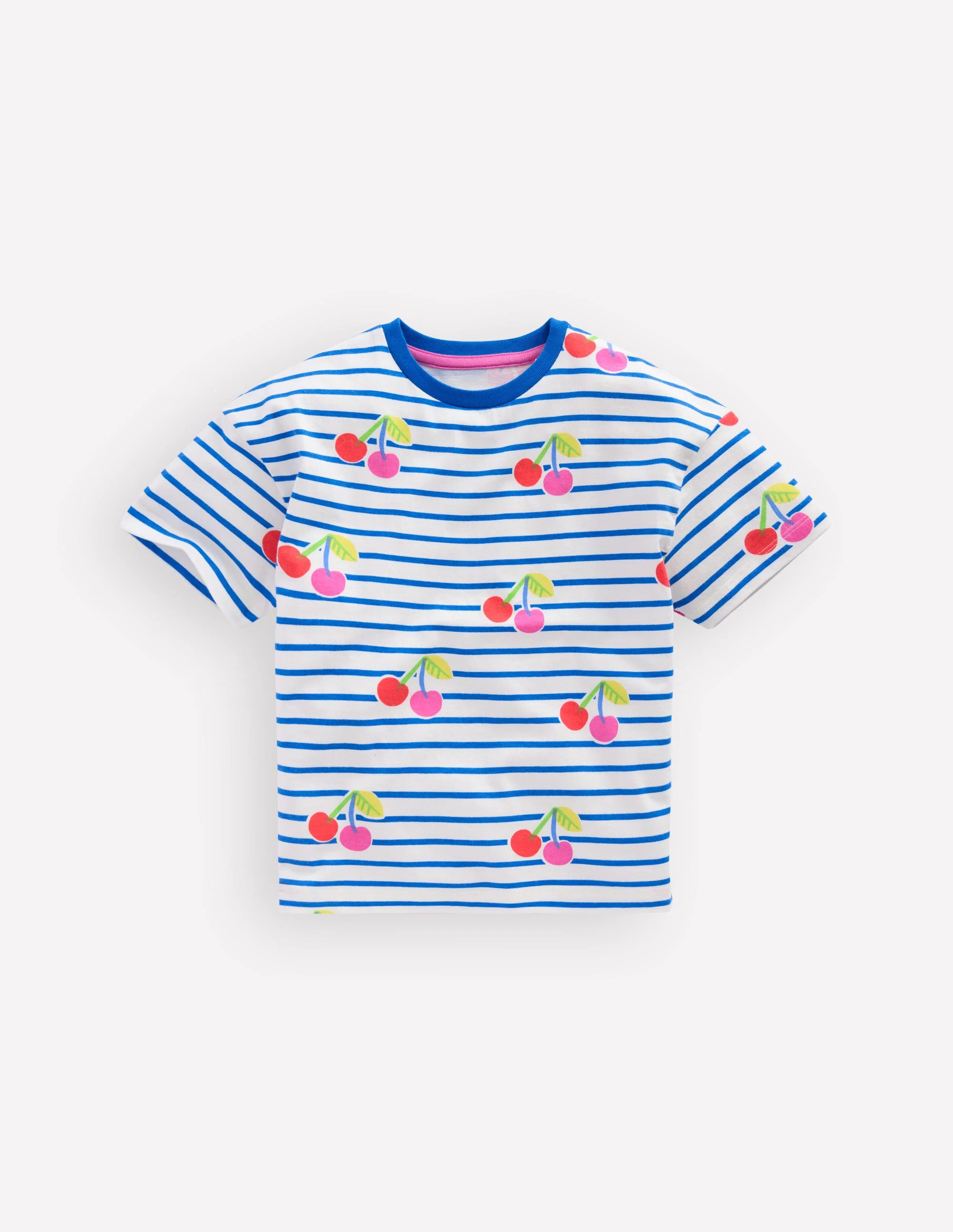 Easy Breton T-shirt-Kingfisher Blue Cherries | Boden (US)