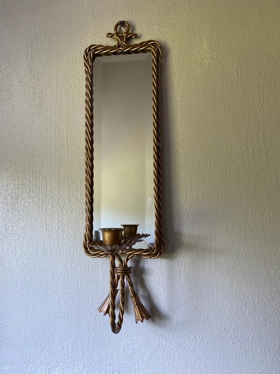 Vintage Ornate Gold Metal Twisted Rope Mirror Sconce Taper - Etsy | Etsy (US)