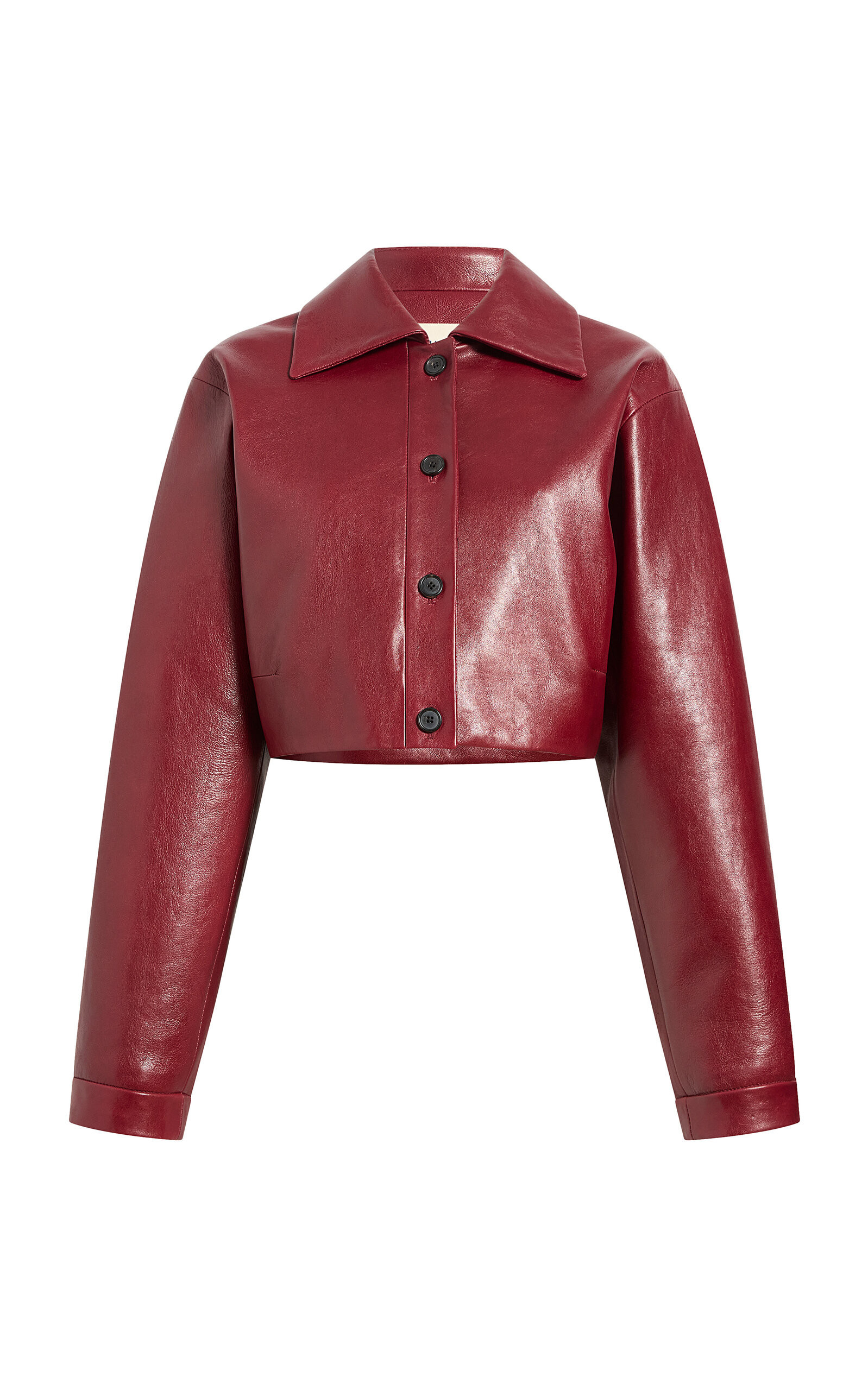 Khaite - Sue Cropped Leather Jacket - Burgundy - US 6 - Moda Operandi | Moda Operandi (Global)