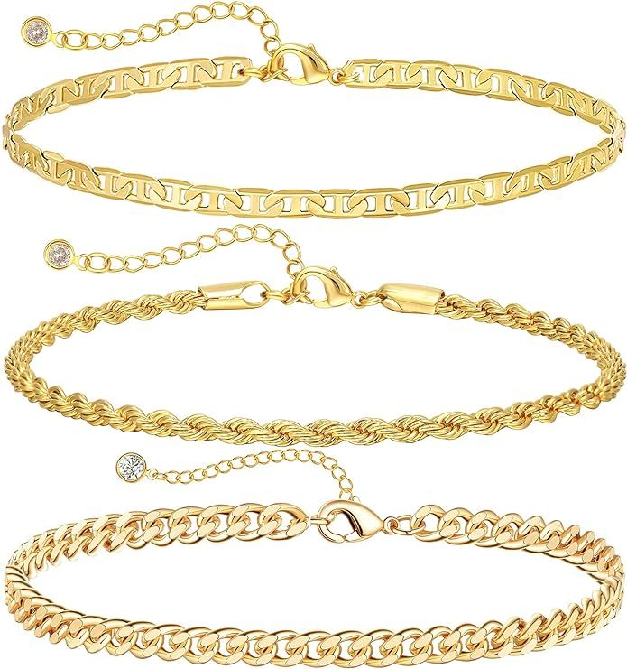 DEARMAY Gold Ankle Bracelets for Women, 14K Gold Anklets for Women Waterproof Cuban Link Anklets ... | Amazon (US)