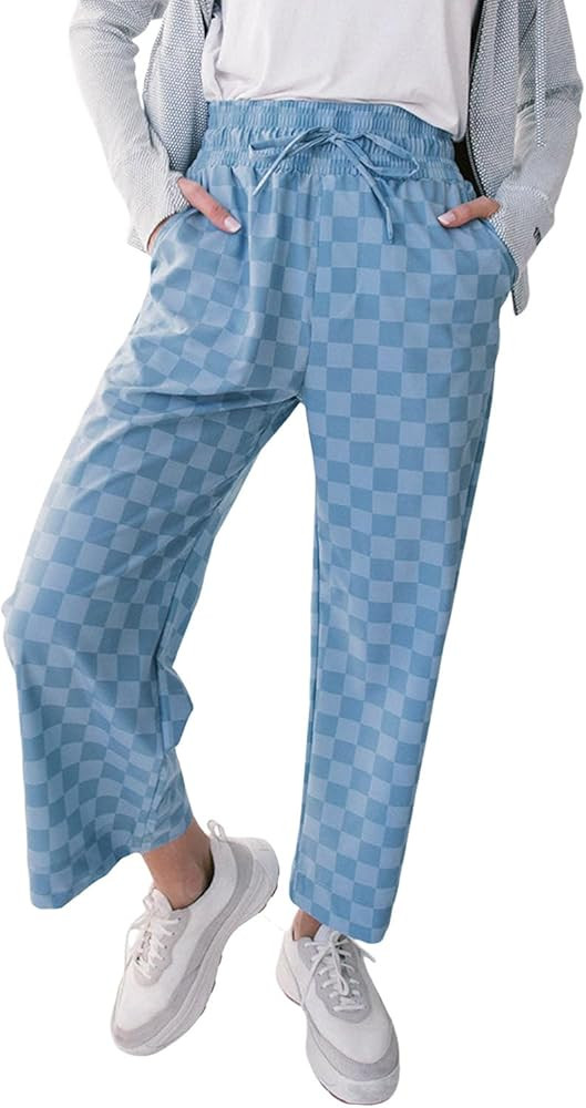 SELINK Women Casual Checkered Elastic High Waist Loose Pajama Pants with Pockets Plaid Straight W... | Amazon (US)