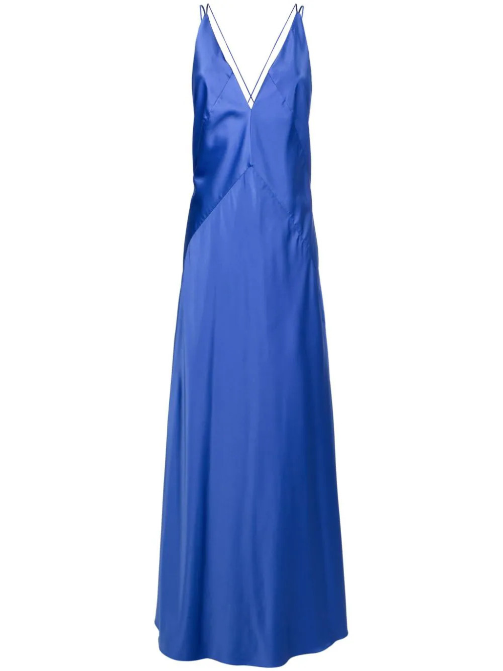 Lethicia Bronstein satin-finish V-neck gown - Blue | Farfetch Global