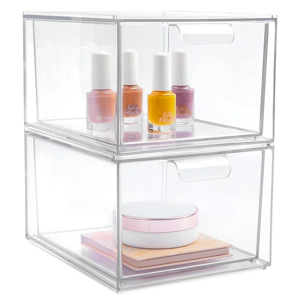 Acrylic Makeup Organizer, Vtopmart 4.4'' Tall Bathroom Clear Plastic Storage Bins, Set of 2 | Walmart (US)
