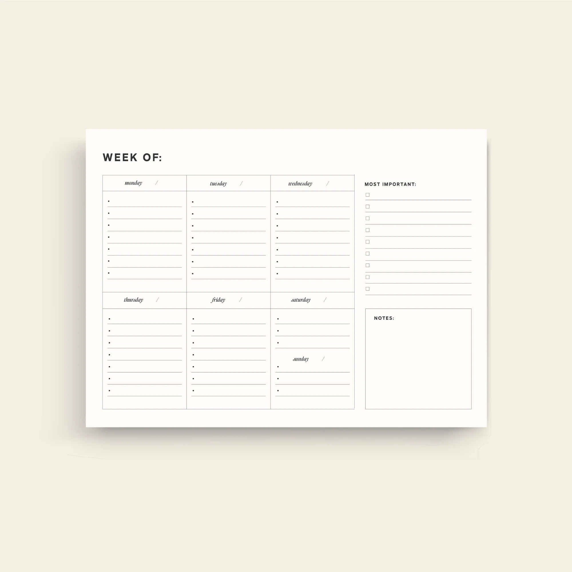 Weekly Desk Planner | The Dailee