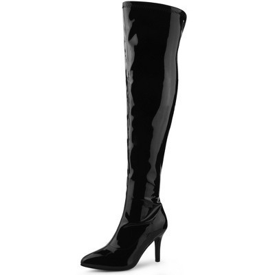 BLISSFUL STEP Women's Pointed Toe Side Zipper Stiletto Heels Over the Knee High Dress Boots Black 8 | Target