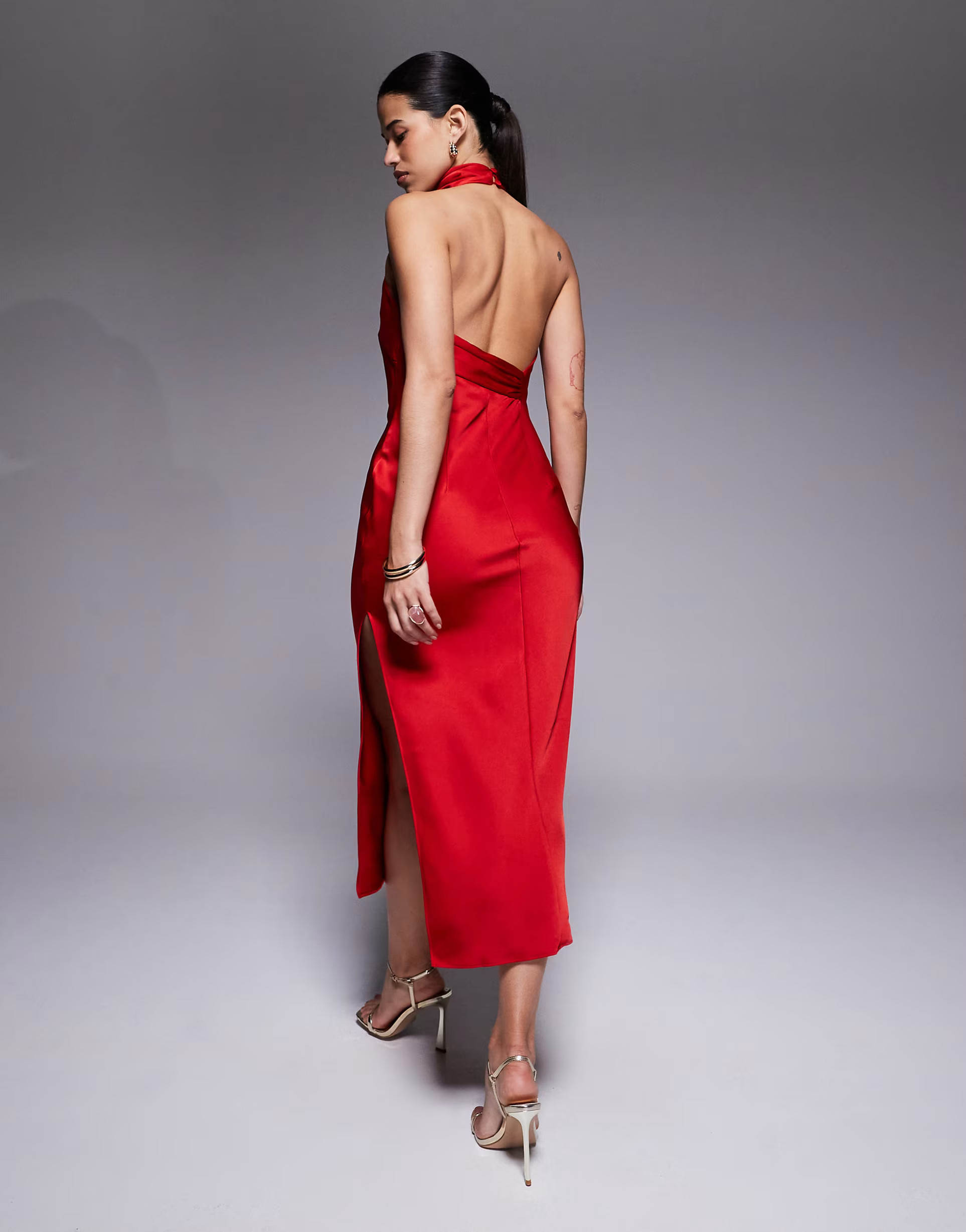 Jarlo halter neck satin midi dress in red | ASOS (Global)