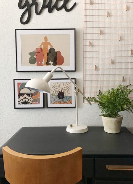 Bedroom desk area with desk chair, faux plant, framed art, desk lamp, and more!

#LTKhome #LTKunder50 #LTKunder100