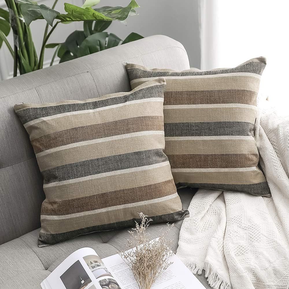 MIULEE Pack of 2 Decorative Classic Retro Stripe Throw Pillow Covers Linen Modern Farmhouse Pillo... | Amazon (US)
