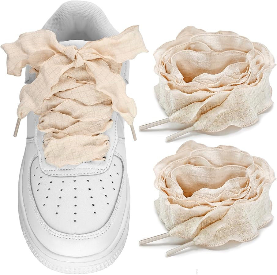 1'' Wide Cute Ribbon Shoe Laces, Women Ruffle Flat Shoelaces Replacement Flounce Colored Strings ... | Amazon (US)