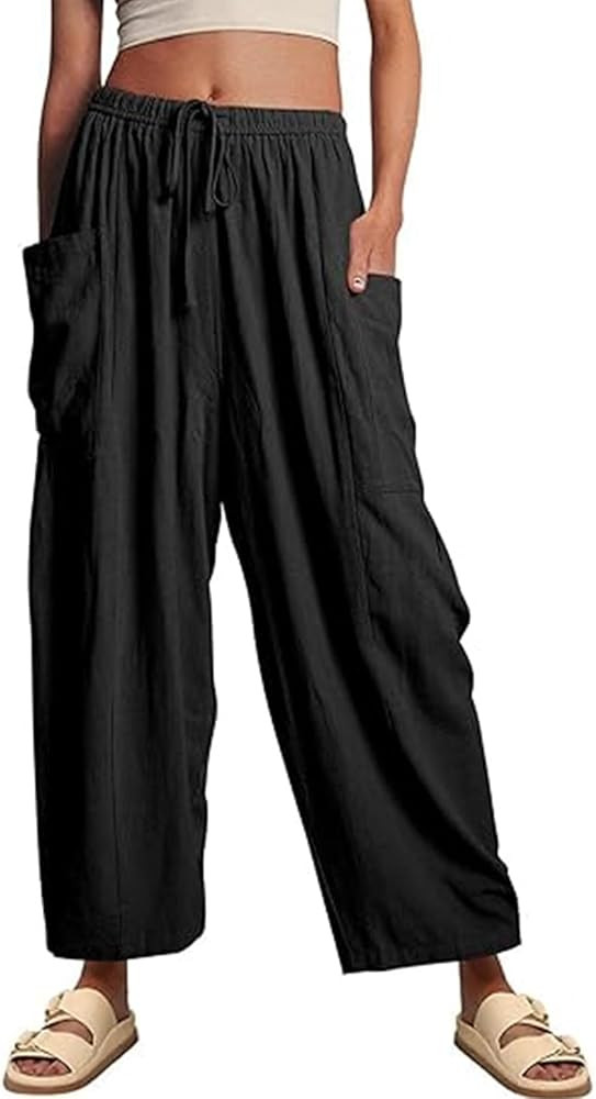 Kissonic Womens Wide Leg Pants Casual Loose Drawstring Flowy Summer Beach Palazzo Harem Pants wit... | Amazon (US)