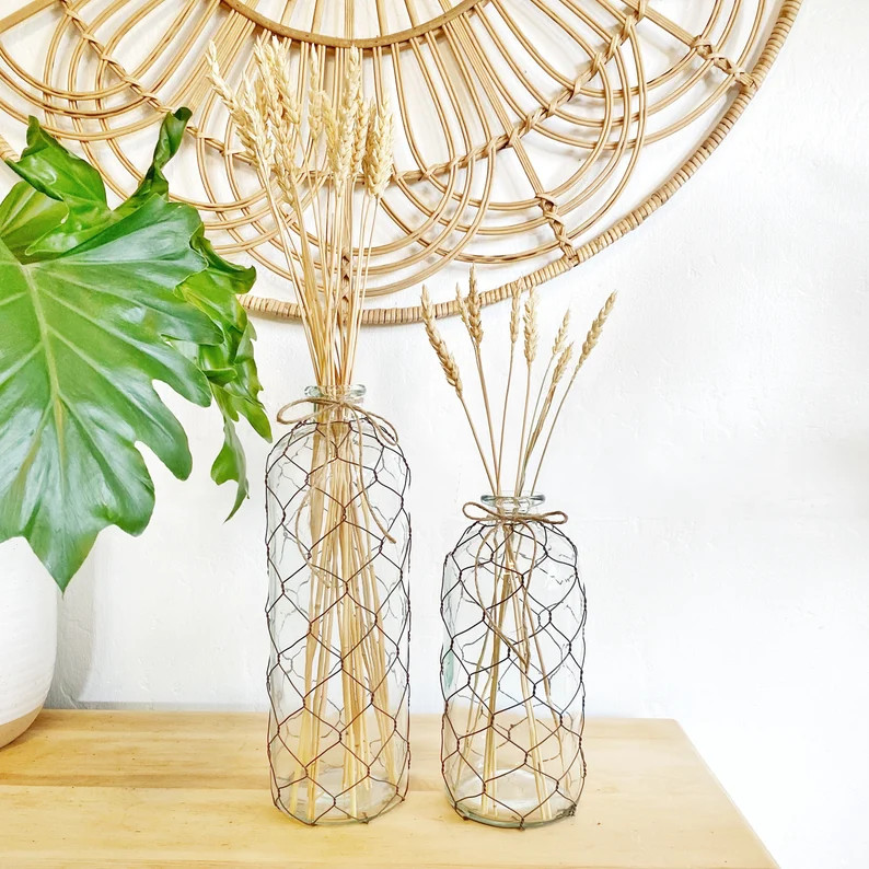 Chicken Wire Vase, Chicken Wire Bottle, Chicken Wire Decor, Farmhouse Center Piece, Rustic Home D... | Etsy (US)