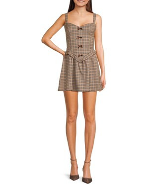 City Vibe Plaid V-Neck Bow Front Ruffled Drop Waist Dress | Dillard's | Dillard's