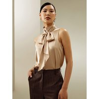LILYSILK Womens Silk Tank - Light Camel Mulberry Silk - Eco-Friendly Self-Tie Neck Tops Petite XS | LilySilk