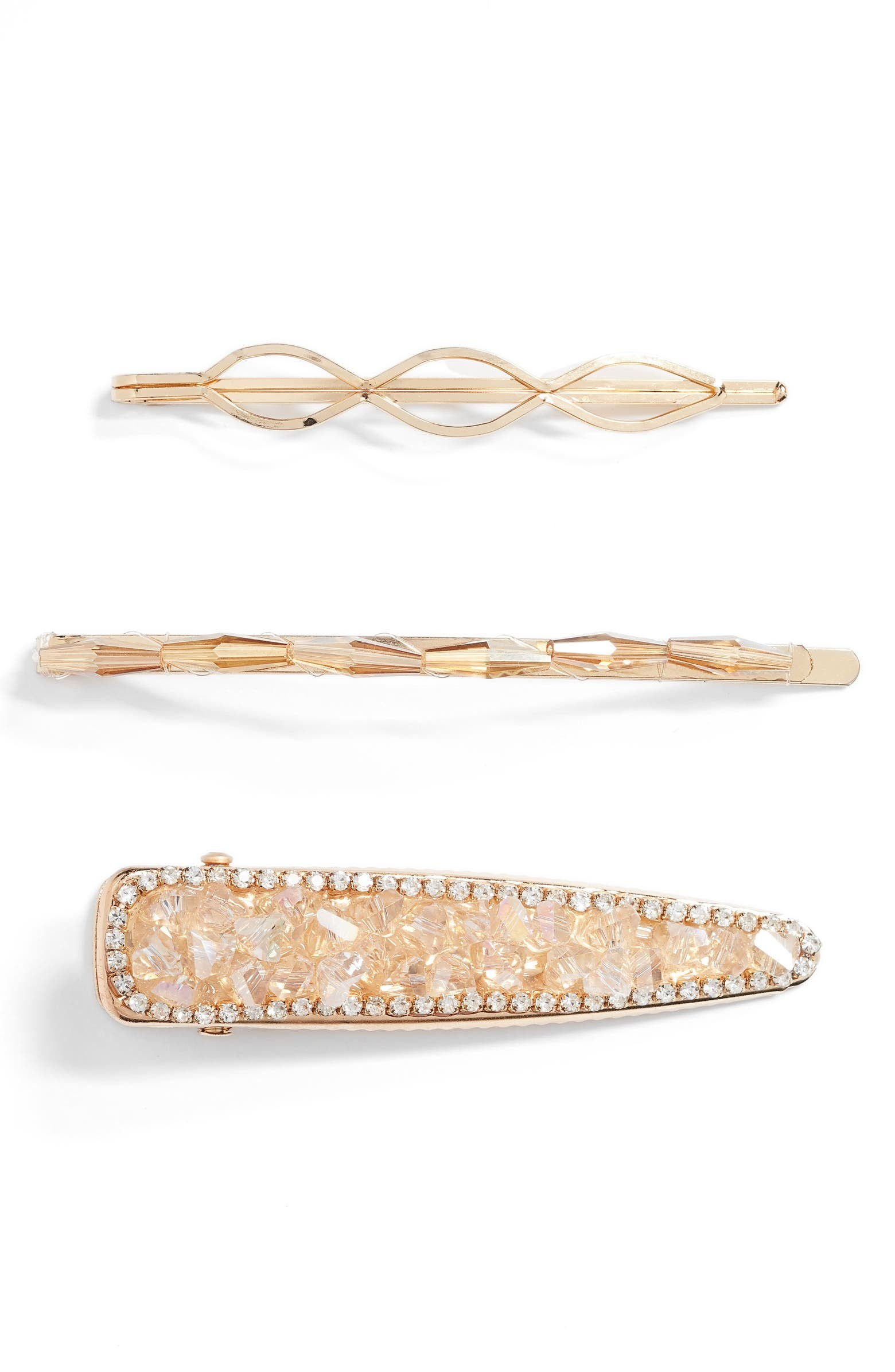 Set of 3 Multi Crystal Hair Clips | Nordstrom