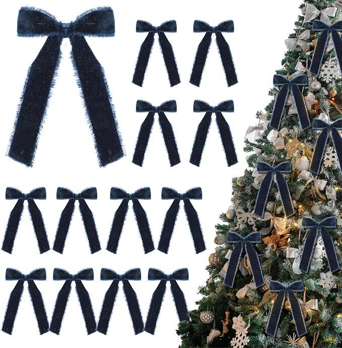 12 Pcs Frayed Velvet Bows Christmas Ornaments Tree Vintage Frayed Crushed Velvet Ribbon Bows for ... | Amazon (US)