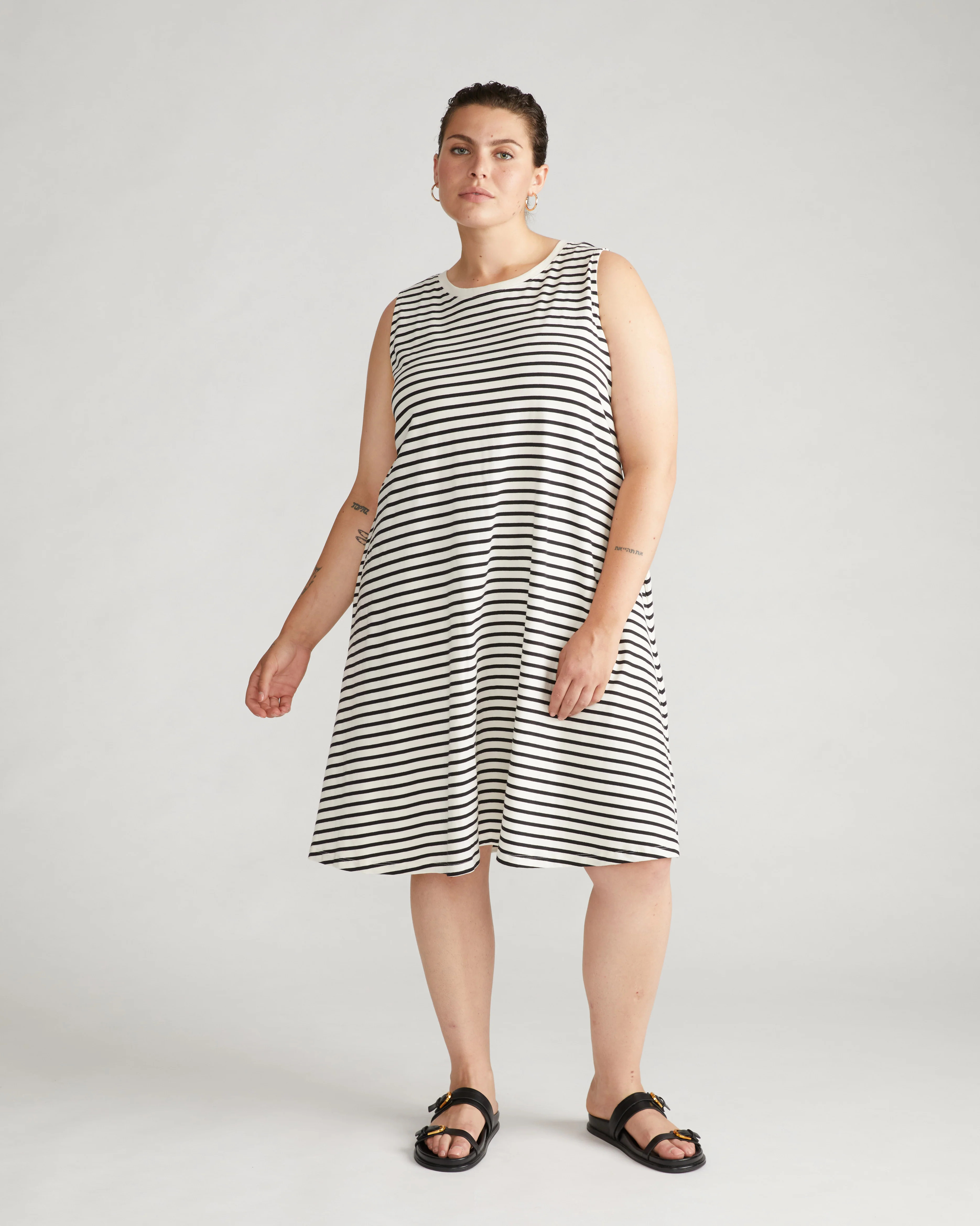 Bay Breton Stripe Sleeveless Dress - Ecru/Black Stripe | Universal Standard