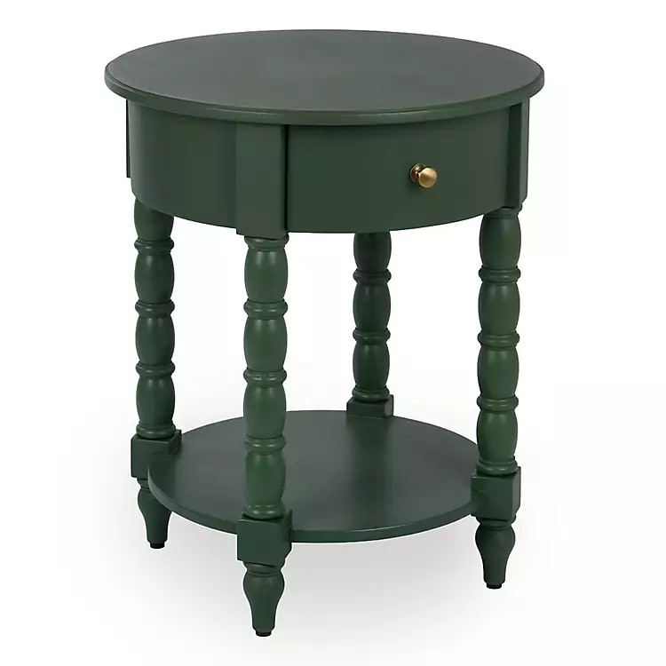Palmer Green Wood Round Charging End Table | Kirklands