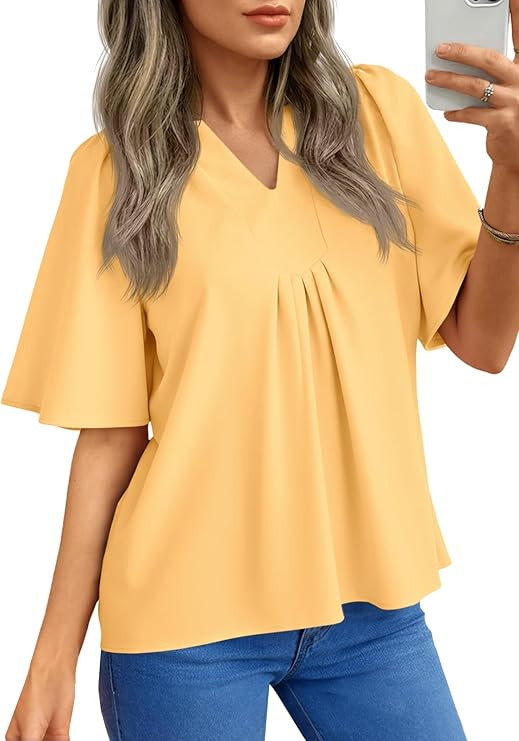 Cicy Bell Womens V Neck Tops Short Sleeve Dressy Casual Summer Babydoll Shirts Loose Flowy Beach ... | Amazon (US)