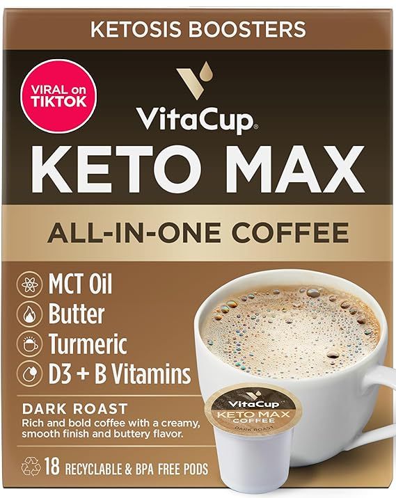 VitaCup Keto Max Dark Roast Coffee Pods, Ketosis & Energy, Butter, MCT Oil, Turmeric, B Vitamins,... | Amazon (US)