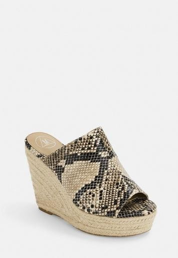 Nude Snake Print Espadrille Wedges | Missguided (US & CA)