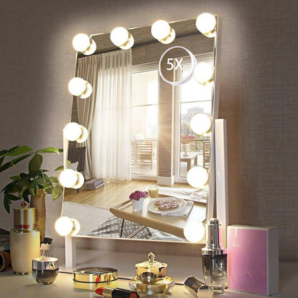 HIEEY Hollywood Vanity Mirror with 12 Dimmable Bulbs Lights, Three Color Lighting Modes, and 5X M... | Amazon (US)