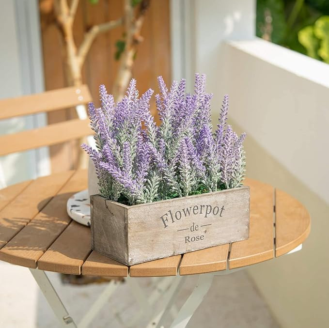 Velener Fake Lavender Plant with Decorative Tray Wooden Box 14"- Spring Decorations for Home Offi... | Amazon (US)