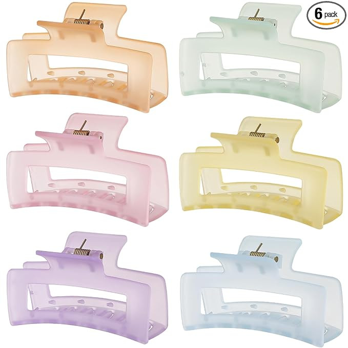3.5 Inch Medium Hair Accessories - 6 Pack Square and Rectangle Banana Jaw Clips for Women and Gir... | Amazon (US)