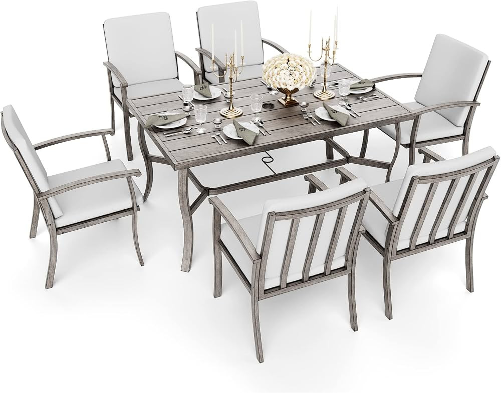 HAPPATIO 7 Piece Patio Dining Set, Aluminum Outdoor Dining Set for 6, Aluminum Dining Table and C... | Amazon (US)