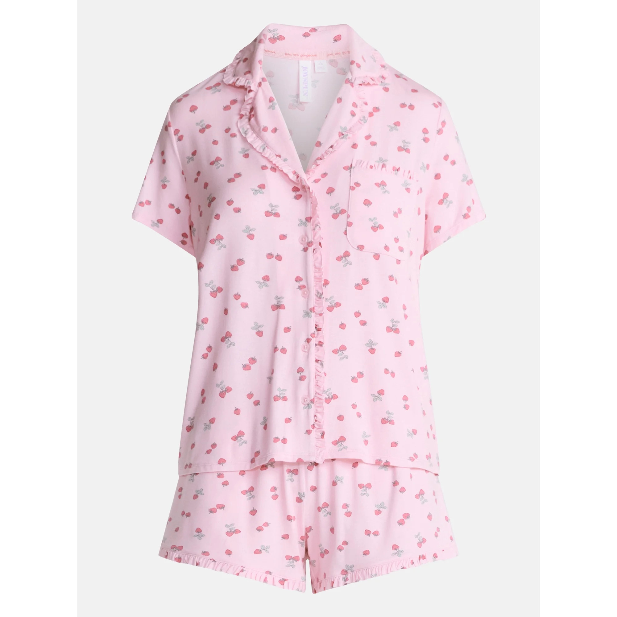Joyspun Women’s Modal-Blend Ruffle Trim Notch Collar Top and Shorts Pajama Set, 2 Piece, Sizes ... | Walmart (US)