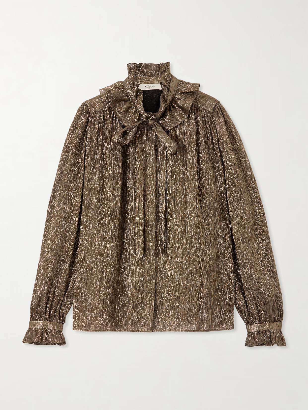 Chloé - Pussy-bow Metallic Chiffon Blouse - Gold | NET-A-PORTER (UK & EU)