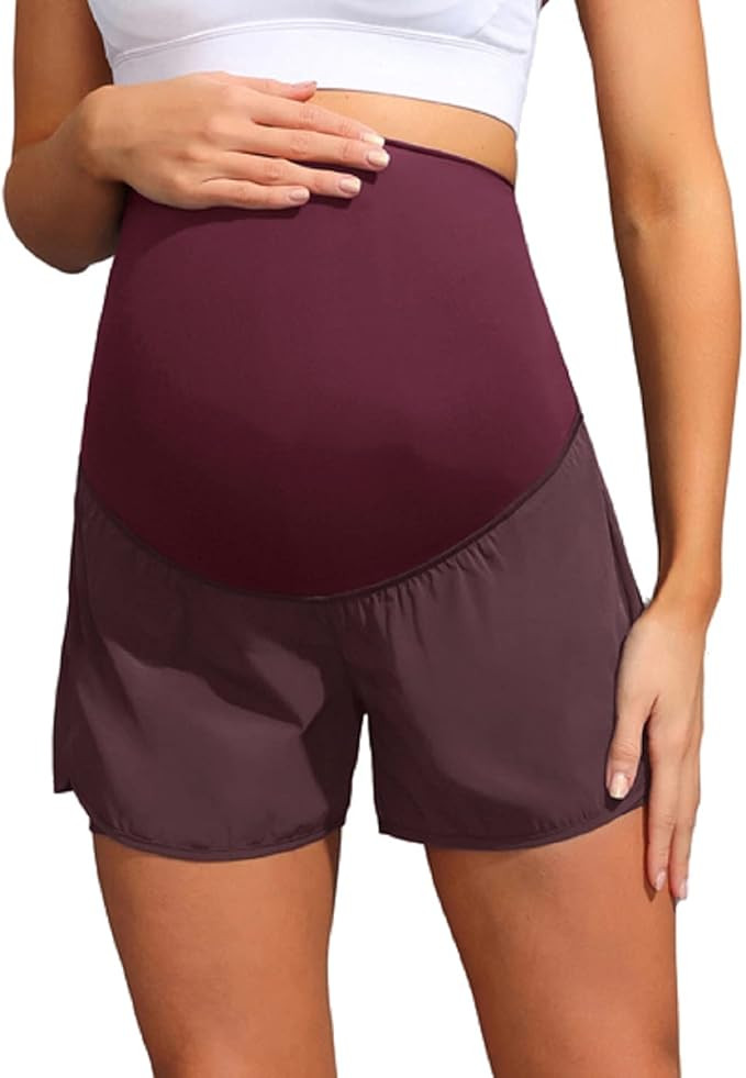 Maacie Women Maternity Layered Fast Drying Yoga Shorts with Liner Inner Pocket | Amazon (US)