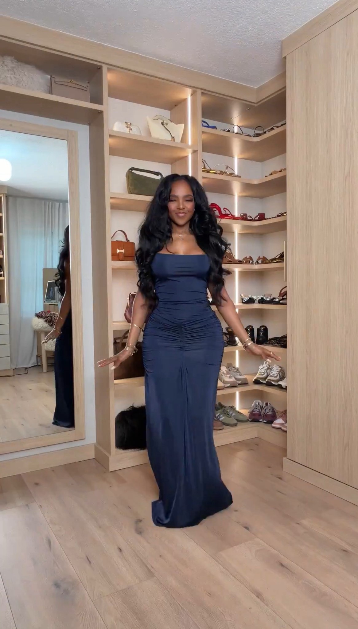 A deep navy moment that’s sleek, sculpting, and effortlessly elegant. The ruched detailing hugs in all the right places, creating a long, lean silhouette that feels timeless and refined. Minimal, flattering, and perfect for when you want understated glam.

Perfect for holiday parties, winter weddings, formal dinners, and elegant evening events.

📏 Sizing: Small
Height — 5’4” | 138 lbs | Bust — 34D | Waist — 27” | Hips — 40”

navy evening dress, ruched maxi dress styling, elegant winter gown, chic formal outfit, minimalist holiday look, timeless occasionwear

✨ Everything linked below for easy shopping

Follow me on Instagram and YouTube @kirasfashionfinds

#LTKootd #LTKHoliday #LTKPetite