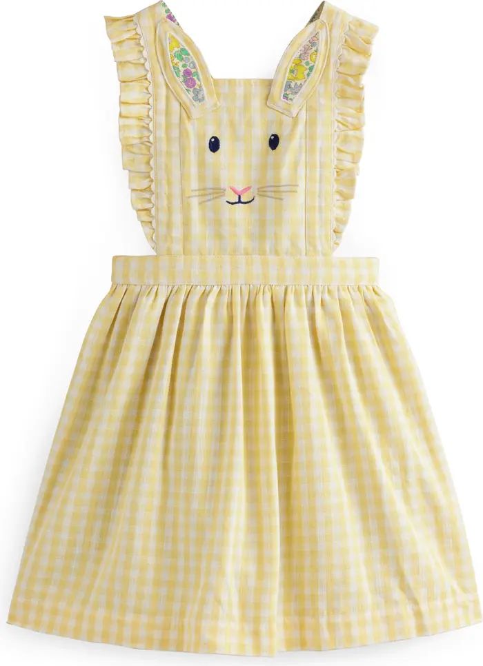 Kids' Bunny Embroidered Gingham Pinafore Dress | Nordstrom