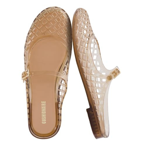 CUSHIONAIRE Java Casual Womens Jelly Flats with Adjustable Strap, Closed Toe Mary Janes Mule Design, Waterproof Jelly Sandals for Women, MOCHA 10 | Amazon (US)