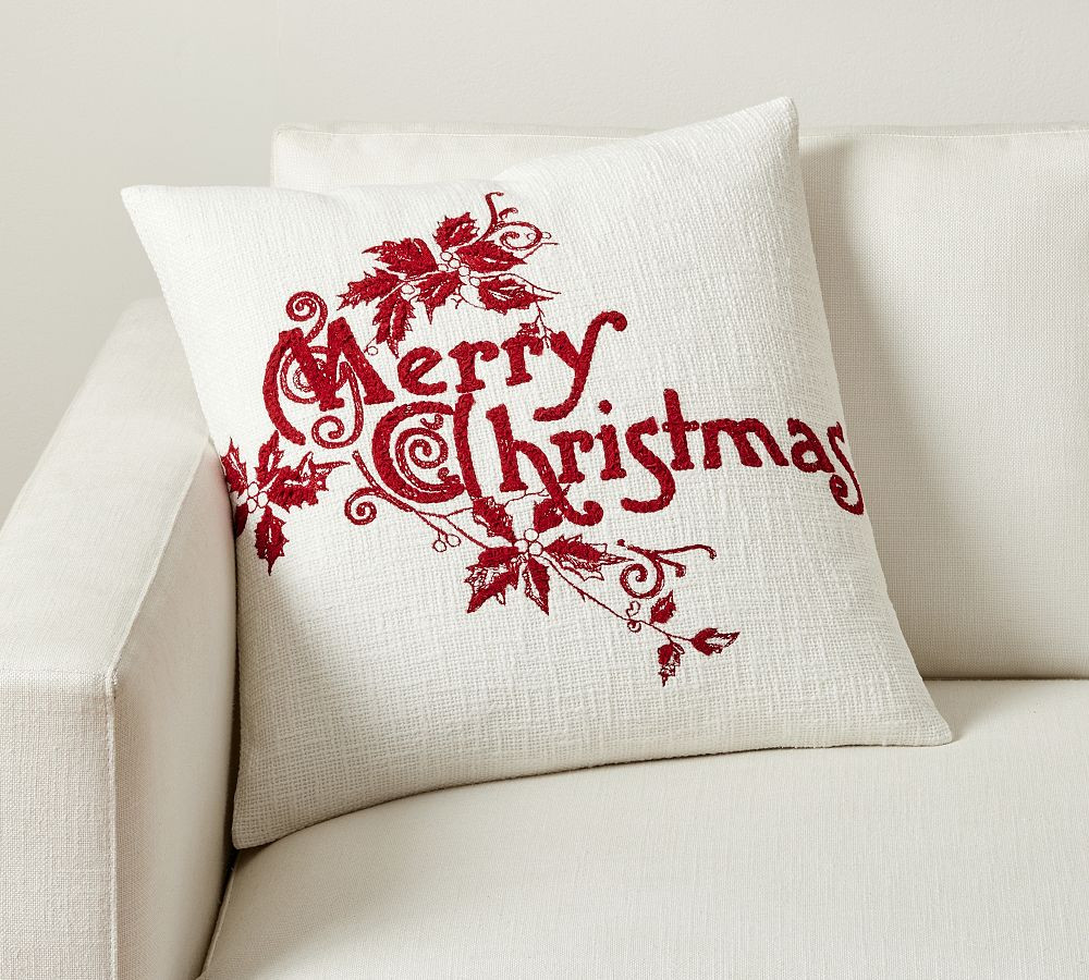 Merry Christmas Embroidered Pillow | Pottery Barn (US)