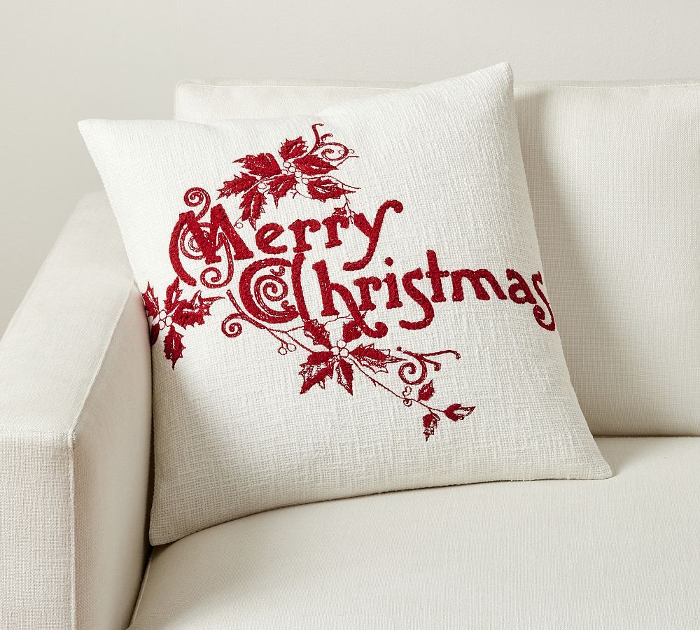 Merry Christmas Embroidered Pillow Cover | Pottery Barn (US)
