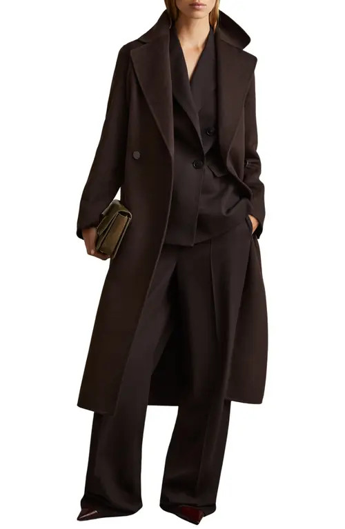 Reiss Lucia Tie Waist Wool Blend Coat in Chocolate at Nordstrom, Size 6 | Nordstrom