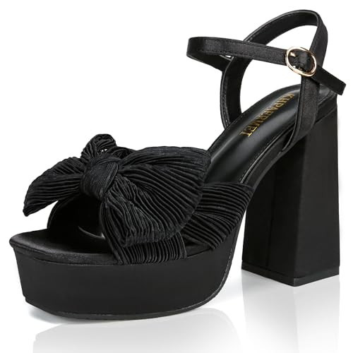 KHPAERMEI Bow Knot Platform Heels for Women Fashion Open Toe Chunky Heeled Sandals Ankle Strap Wedding Party Dress High Heels | Amazon (US)