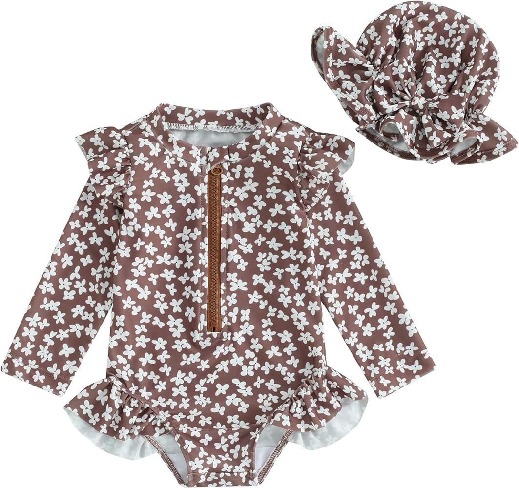 Infant Baby Girl Swimsuit One Piece Long Sleeve Zip Swimwear Bathing Suit Beach Wear | Amazon (US)