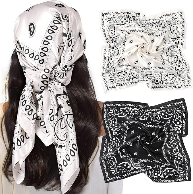 AWAYTR 35” Large Satin Square Head Scarf - 2Pcs Silk Like Floral Head Scarves Square Satin Hair... | Amazon (US)