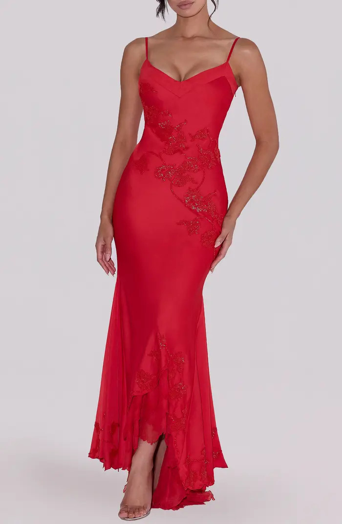 Anastelle Bead Embellished Satin Mermaid Gown | Nordstrom